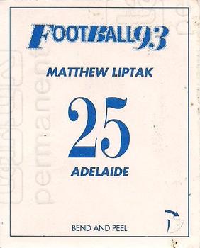 1993 Select AFL Stickers #25 Matthew Liptak Back